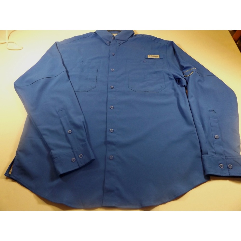 Columbia Tamiami Omni Shade Men's Med. PFG Long Sleeve Sun Shirt in Blue